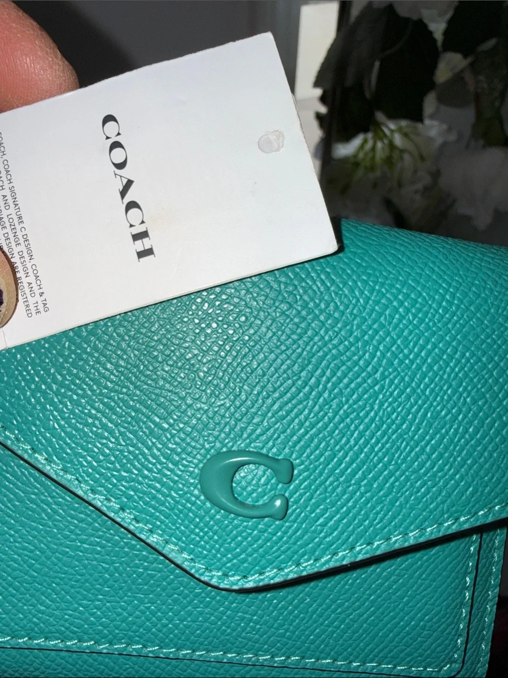 Coach Teal Saffiano Leather Envelope folded Wallet